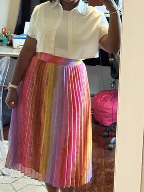 Pleated Multi-Color Midi Skirt - Women sz M